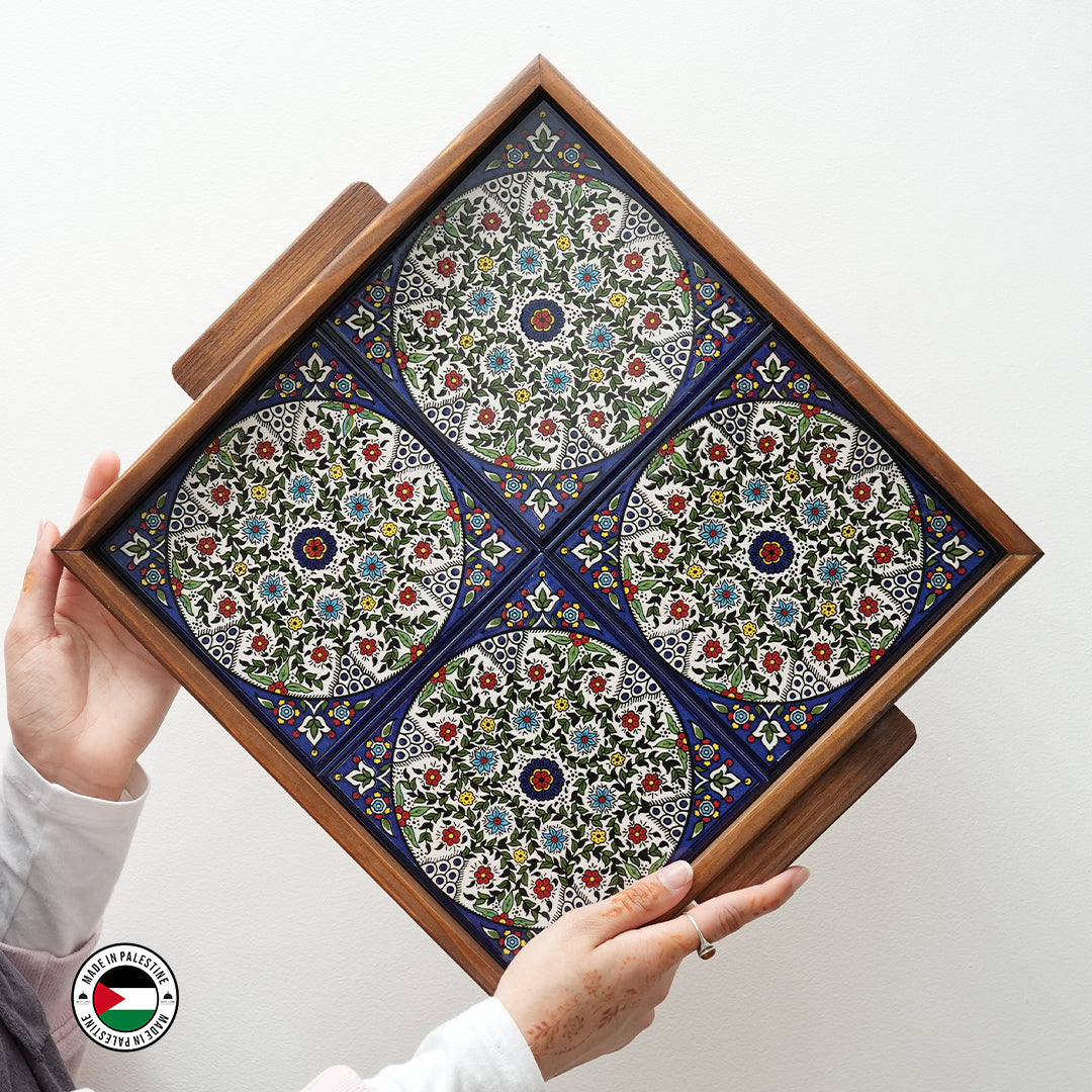 Aliya Multi-Coloured Wooden Tray (30x30)