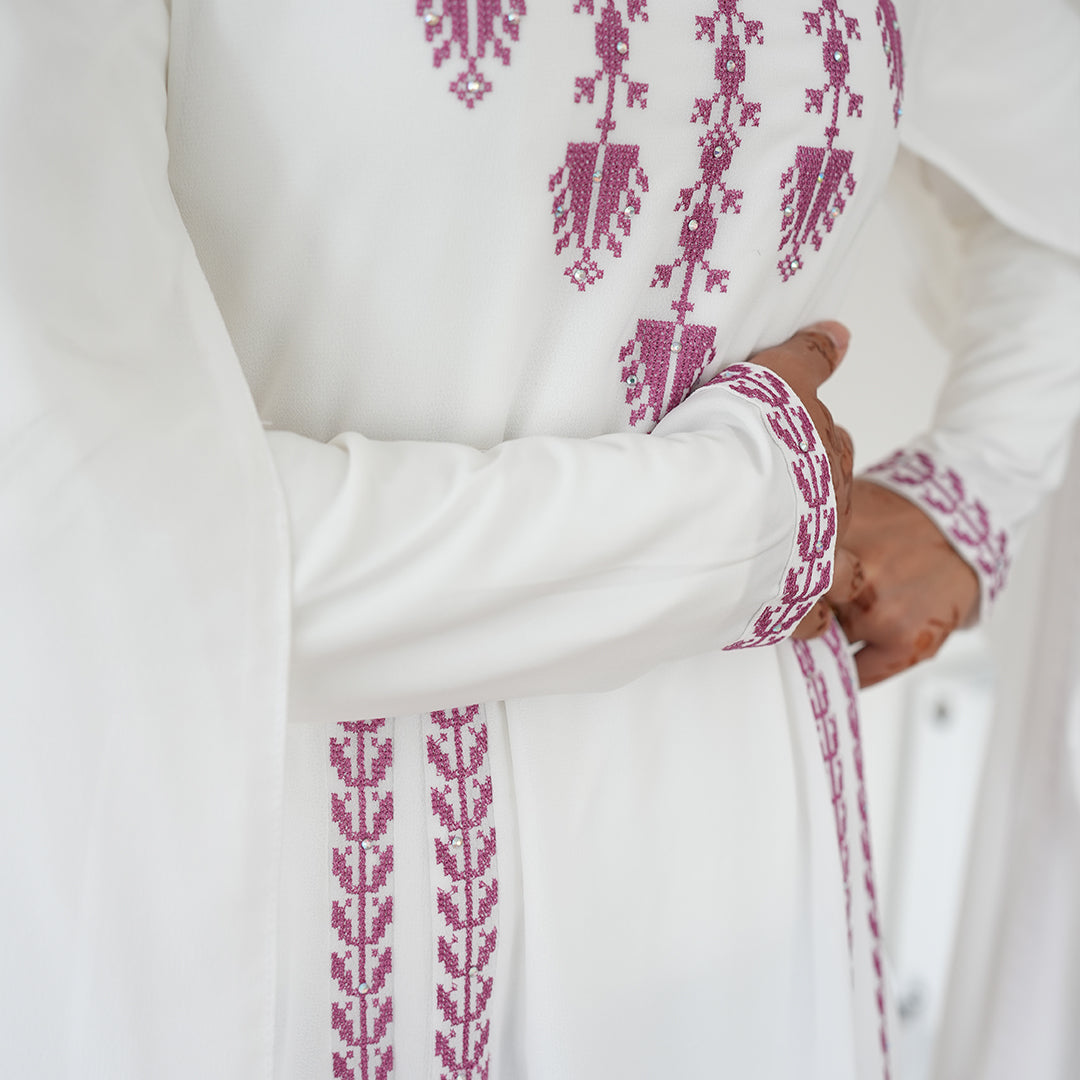 Yaffa Abaya (White & Pink)