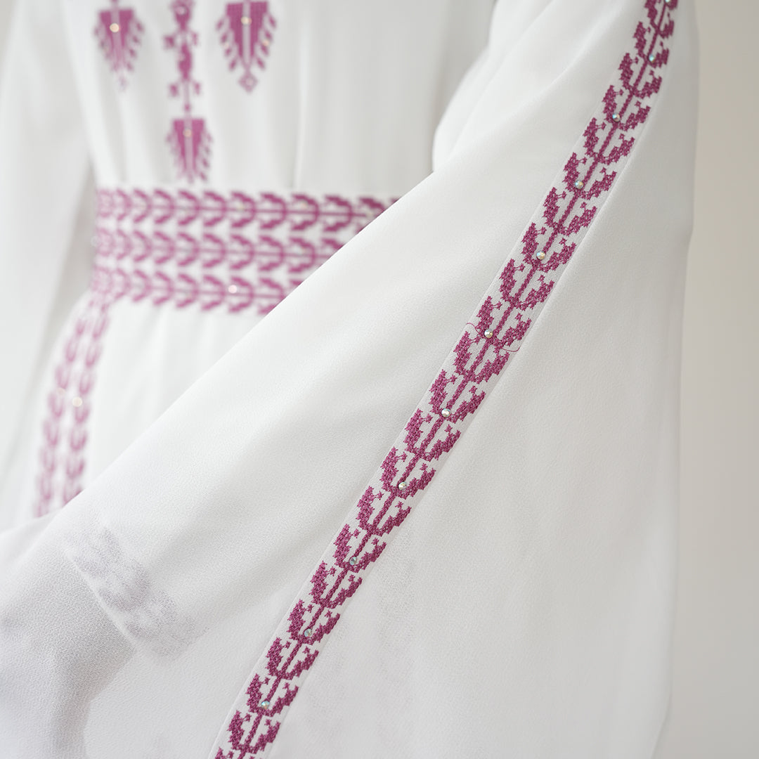 Yaffa Abaya (White & Pink)