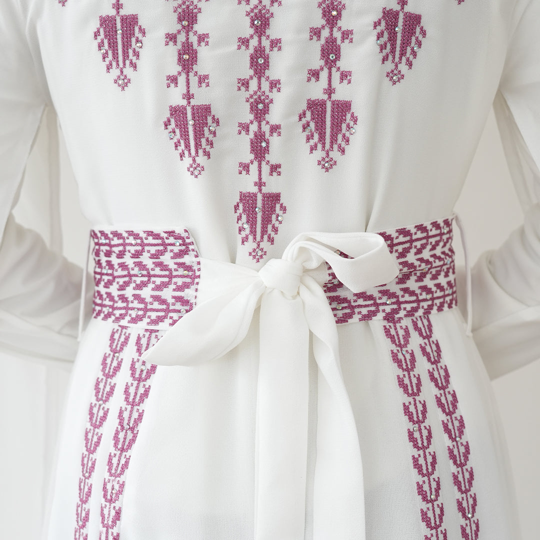 Yaffa Abaya (White & Pink)