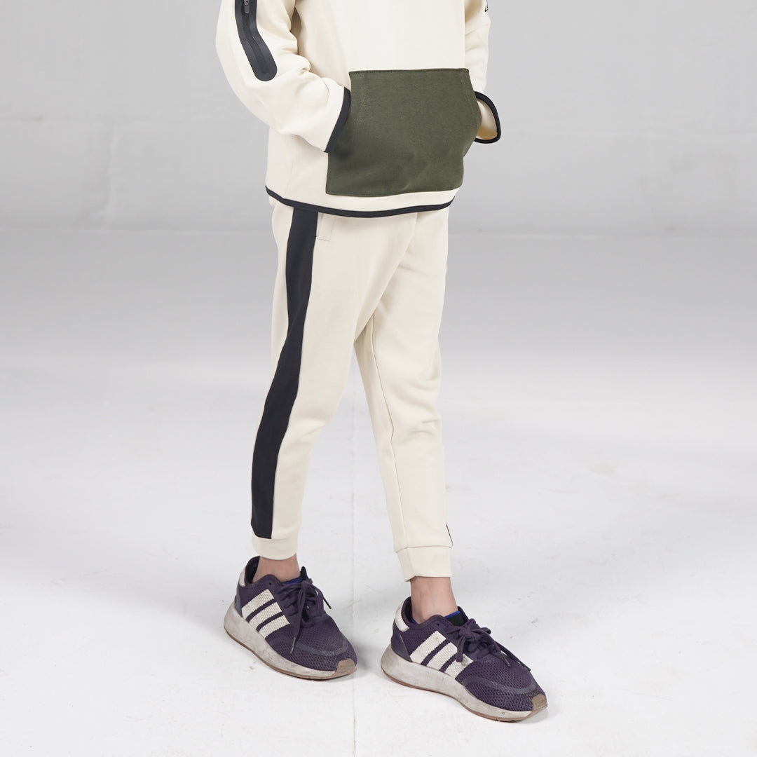 Cream/Black/Olive Contrast Hoodie and Jogger Set (3 – 11 Years)