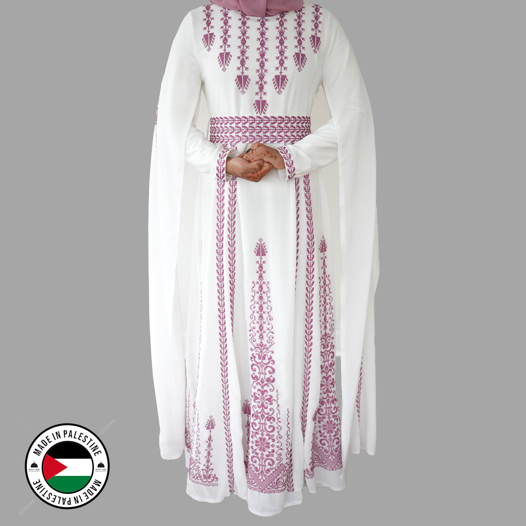 Yaffa Abaya (White & Pink)
