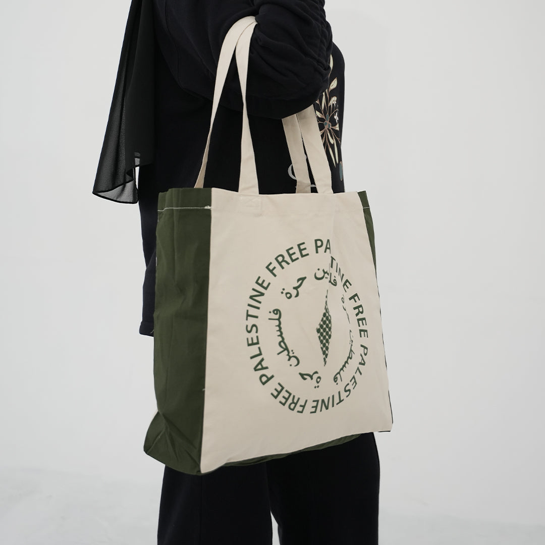 FREE PALESTINE white/green tote bag