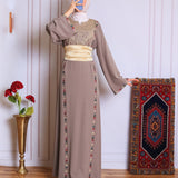 Taupe/mauve tatreez abaya