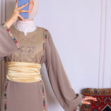 Taupe/mauve tatreez abaya