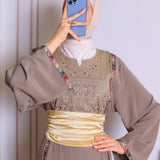 Taupe/mauve tatreez abaya