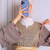Taupe/mauve tatreez abaya