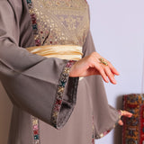 Taupe/mauve tatreez abaya