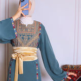 Deep blue/green tatreez abaya