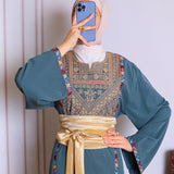 Deep blue/green tatreez abaya