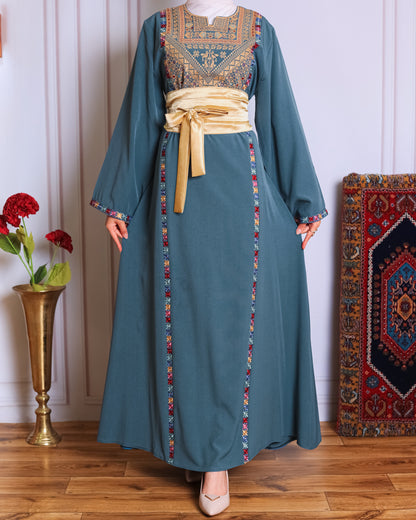 Deep blue/green tatreez abaya