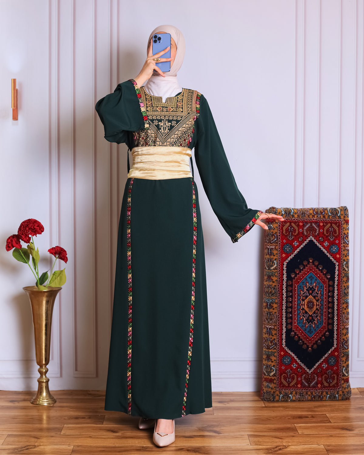 Emerald green tatreez abaya