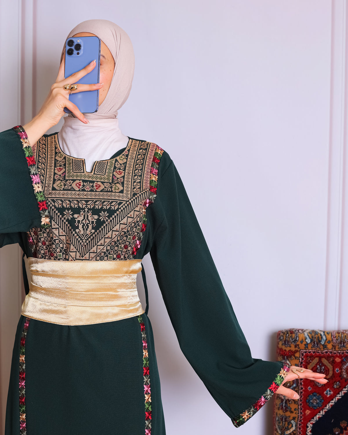 Emerald green tatreez abaya