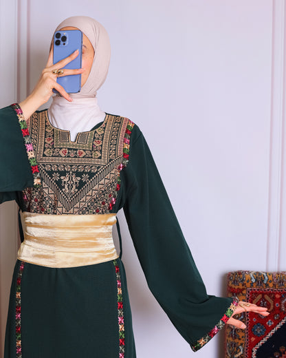 Emerald green tatreez abaya