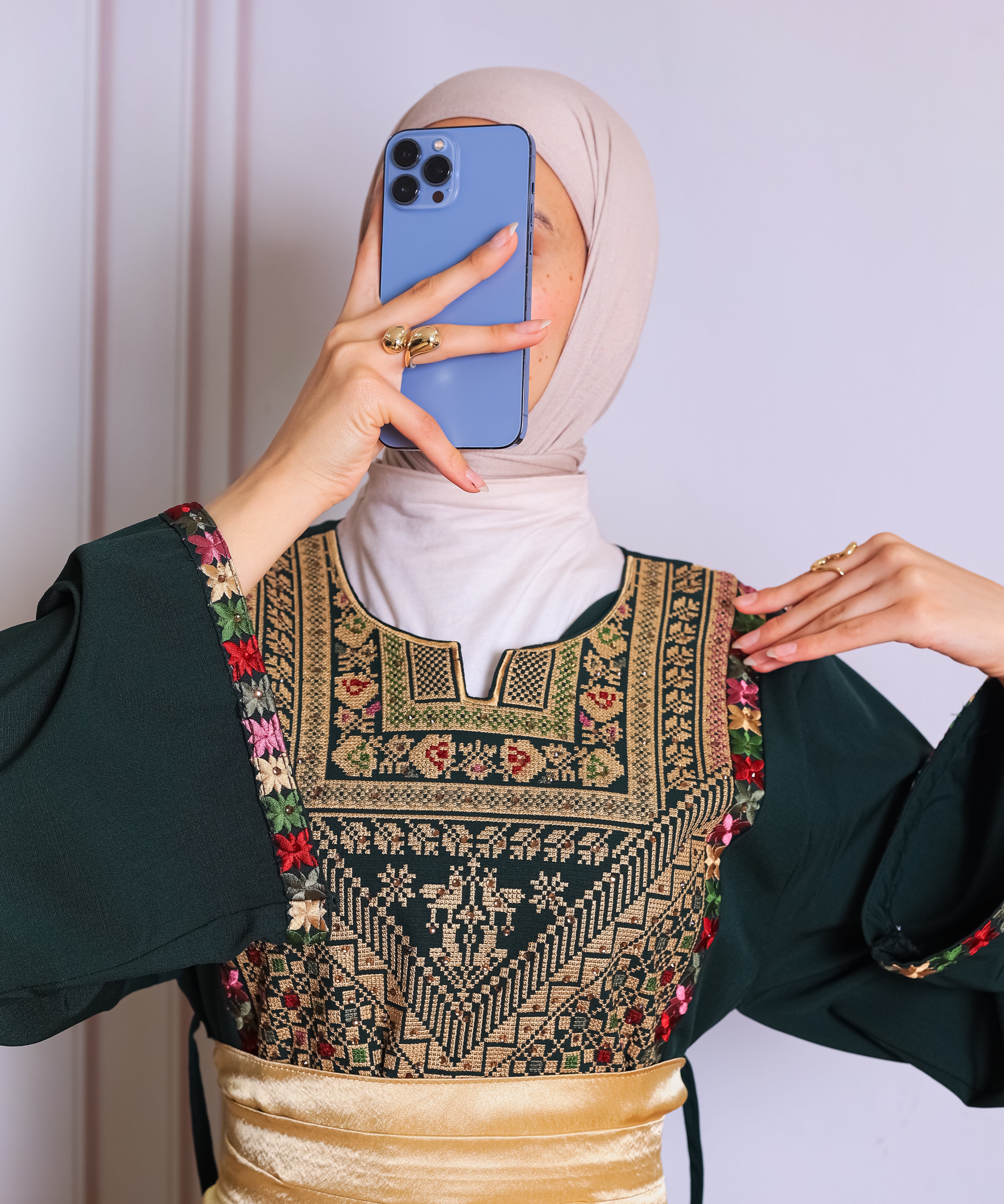 Emerald green tatreez abaya