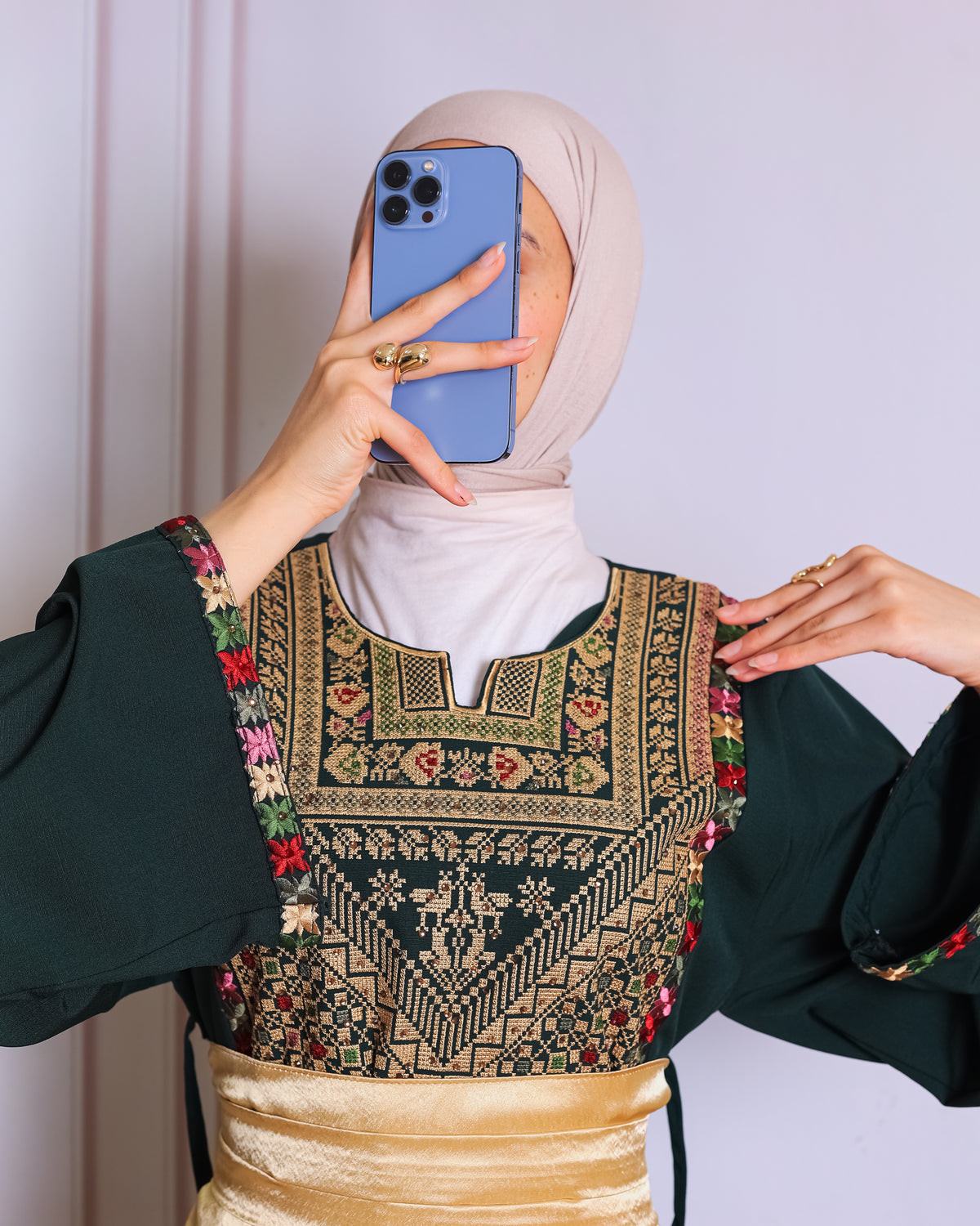 Emerald green tatreez abaya