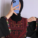 Black/burgundy tatreez abaya