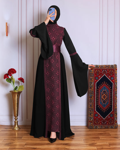 Black/Burgundy Full Tatreez Abaya