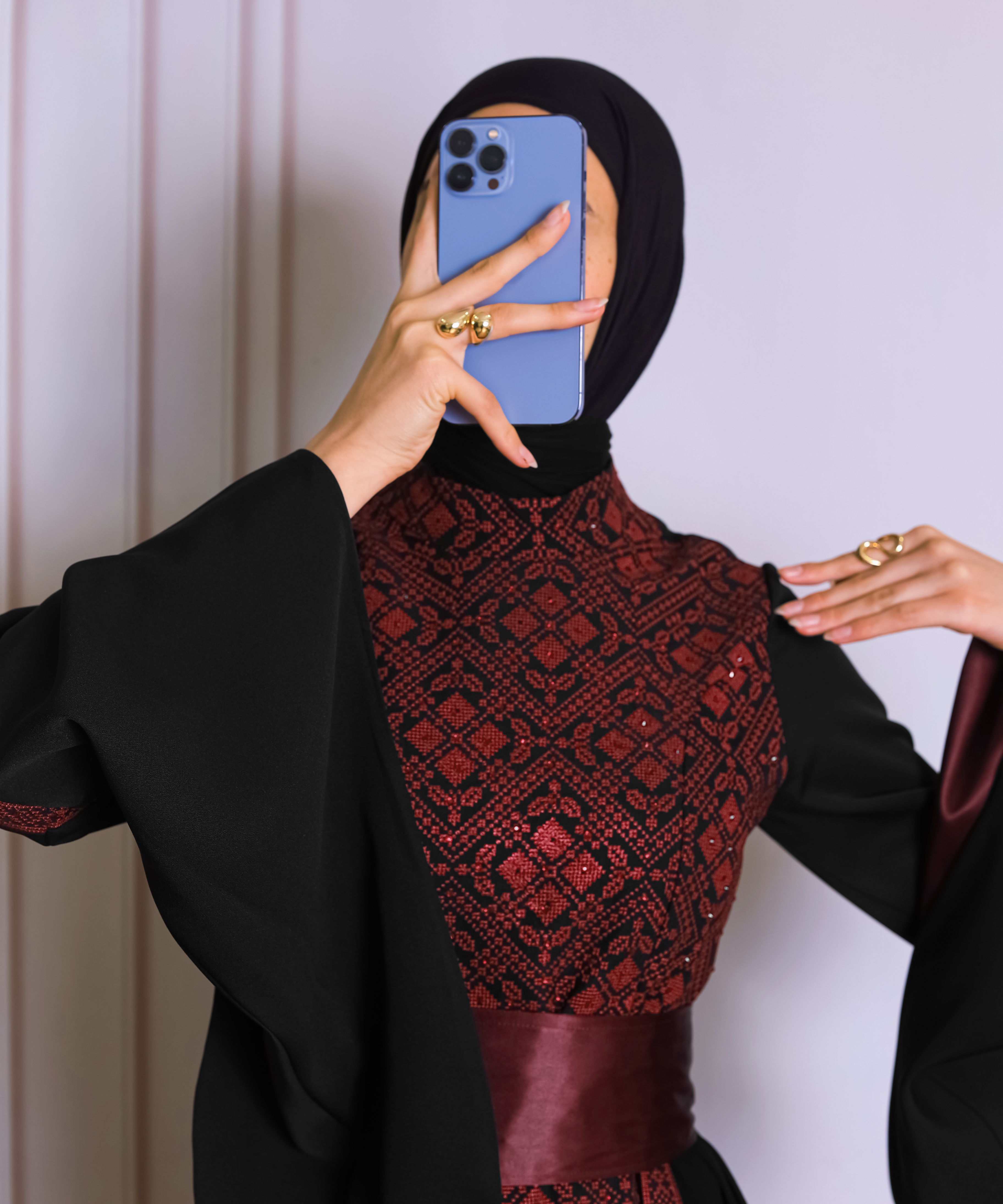 Black/Maroon Full Tatreez Abaya