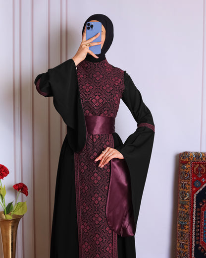 Black/Burgundy Full Tatreez Abaya