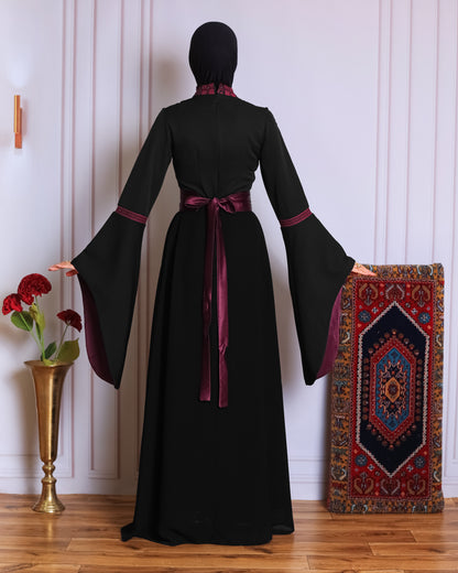 Black/Burgundy Full Tatreez Abaya