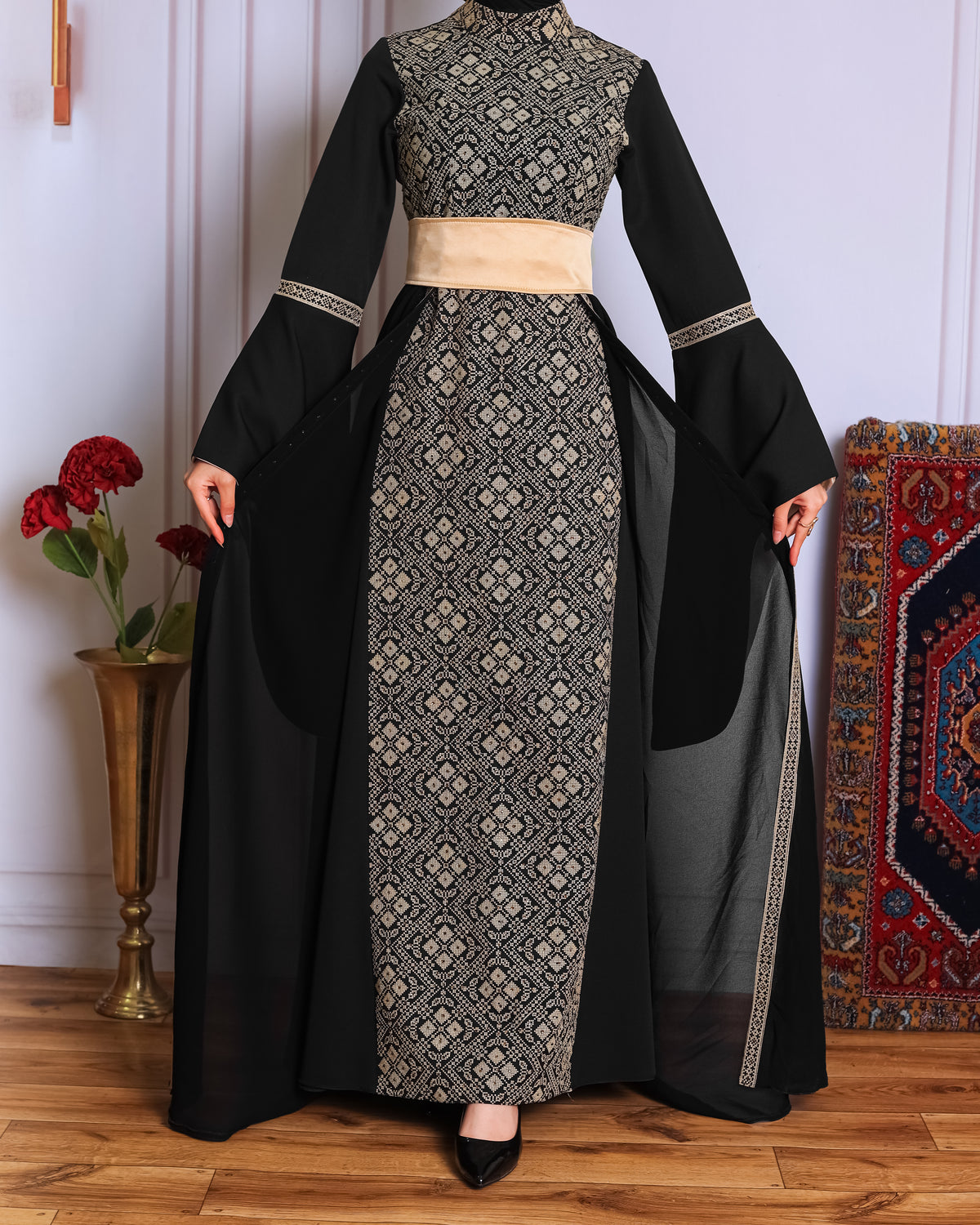 Black/Gold Full Tatreez Abaya