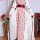 White/Red Full Tatreez Abaya
