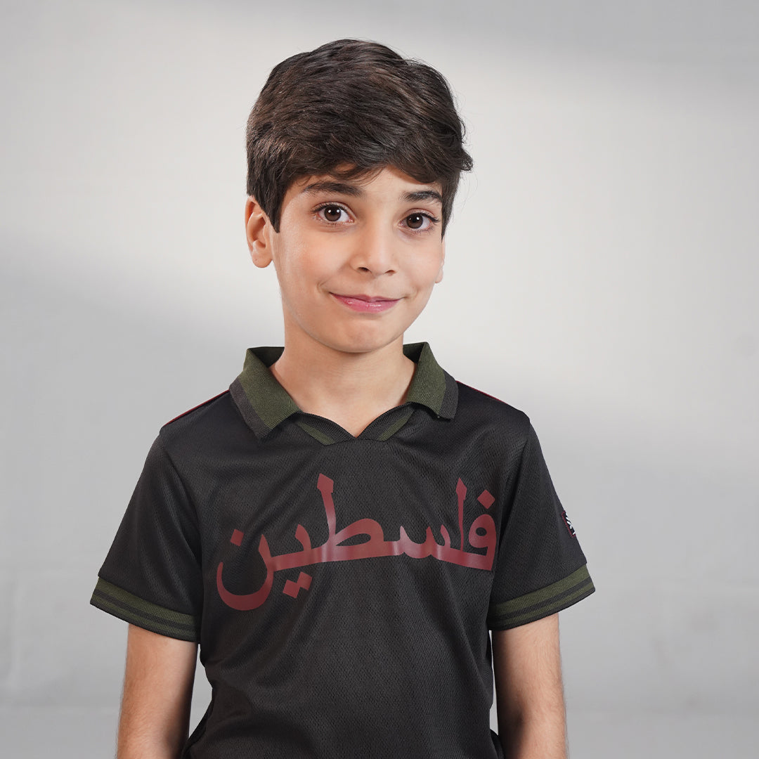 Retro Kids Football Polo – Black (3–16 Years)