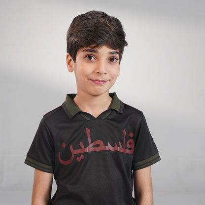 Retro Kids Football Polo – Black (3–16 Years)
