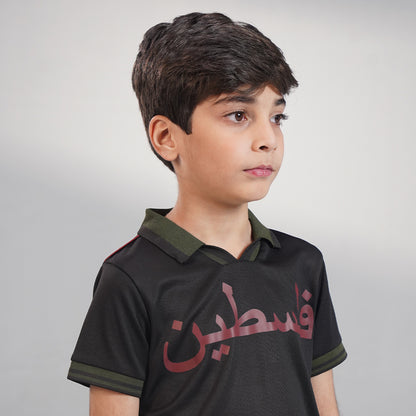 Retro Kids Football Polo – Black (3–16 Years)
