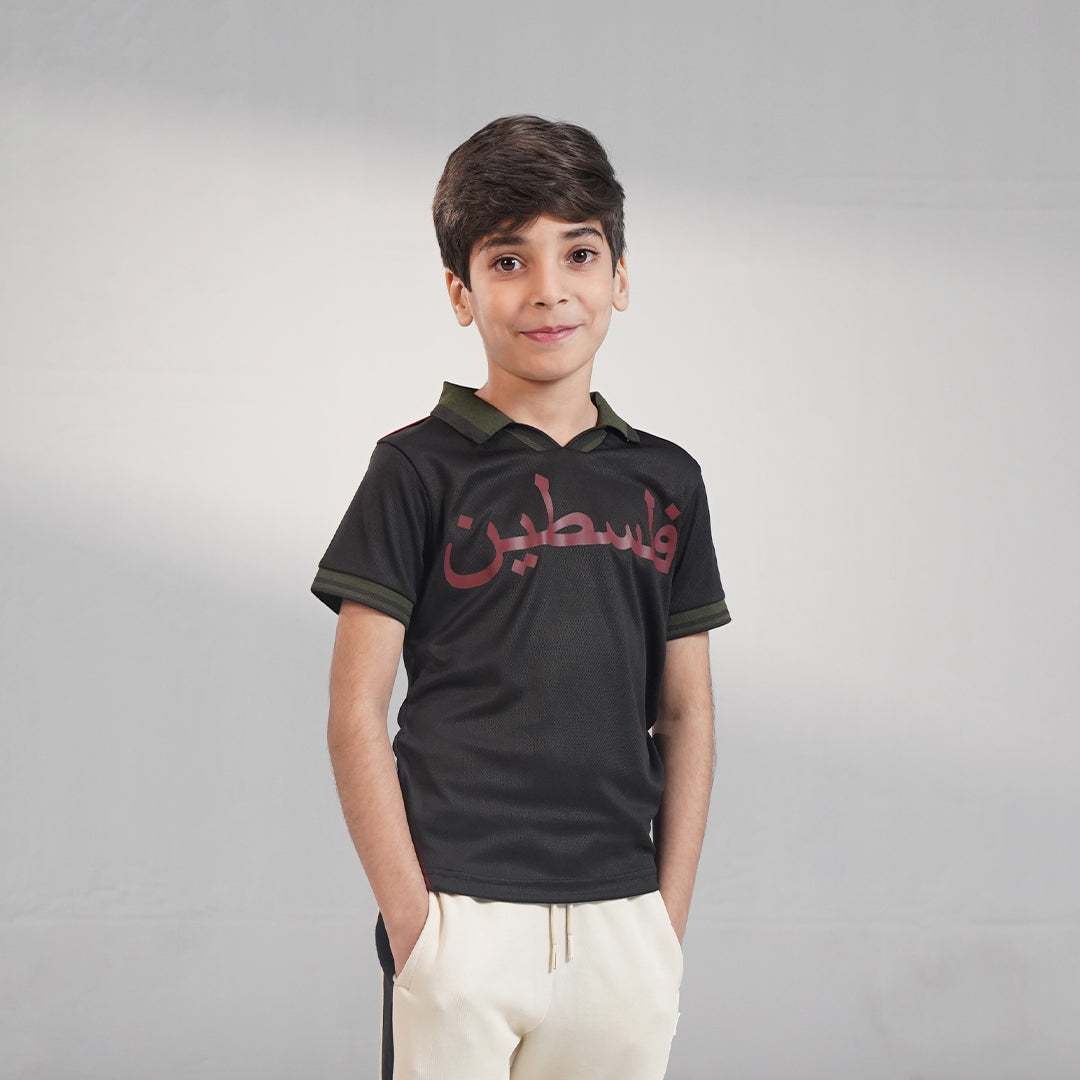 Retro Kids Football Polo – Black (3–16 Years)