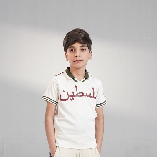 Retro Football Polo in Cream (3-16 years)