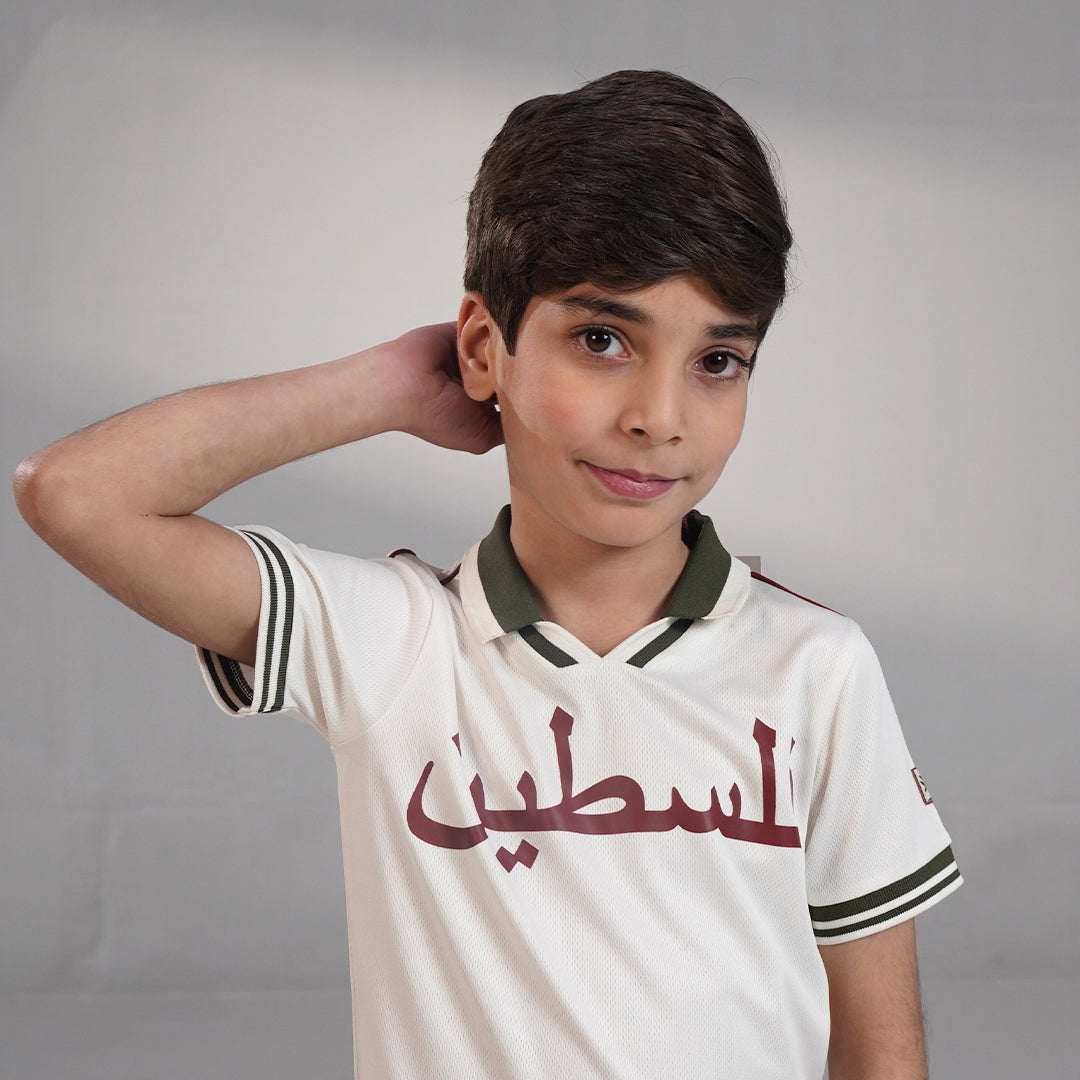 Retro Football Polo in Cream (3-16 years)