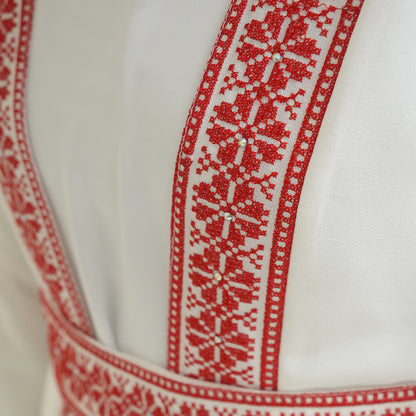 Palestinian Open Tatreez Abaya (White and Red)