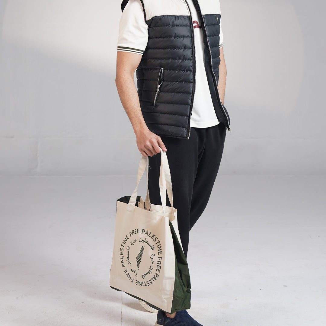 FREE PALESTINE white/green tote bag